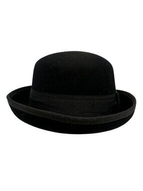 Peter Grimm Womens 100% Wool Bowler Hat One Size Black Feather Accent 80s Retro